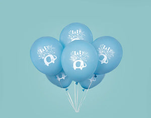 Blue Floral Elephant 12" Latex Balloons - 8/Pack or 12Pks/Unit  - Party Direct
