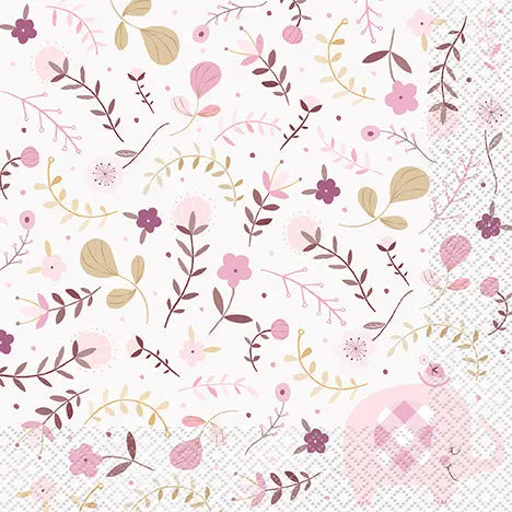 Pink Floral Elephant Luncheon Napkin - 16 Napkins/Pack  - Party Direct