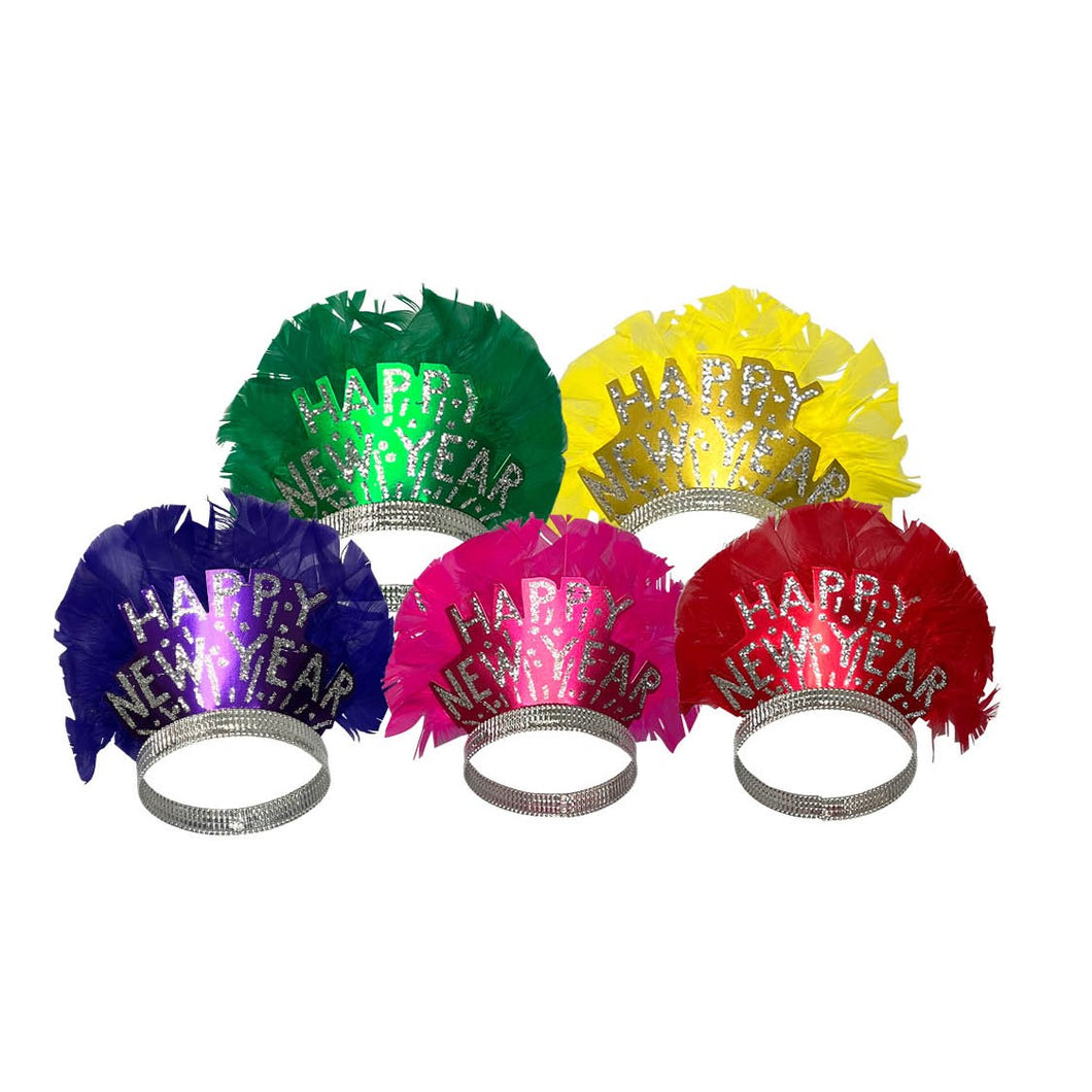 Happy New Year Tiaras, Astd Prismatics with Feather Array - 25/Box