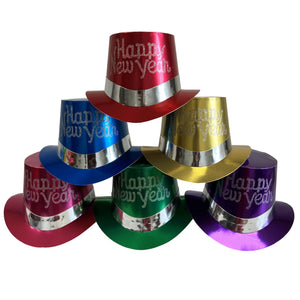 Top Hats, Happy New Year, Paper, Astd Foils, Glittery Ltrs - 25pcs/Box