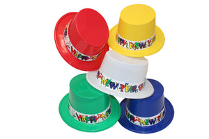 Top Hats, Happy New Year, Plastic, Astd Colors - 50pcs/Box