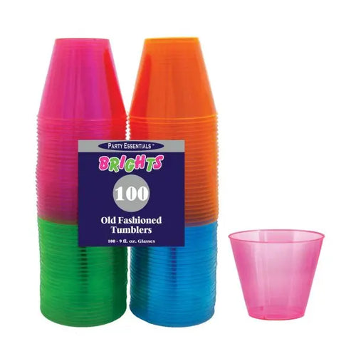 9oz Neon Tumblers, Plastic - 4 Assorted Colors  - Party Direct