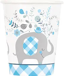 Blue Floral Elephant 9oz Cup - 8 Cups/Pack or 96 Cups/Unit  - Party Direct