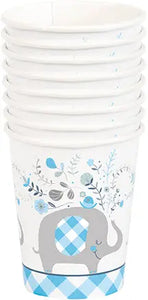Blue Floral Elephant 9oz Cup - 8 Cups/Pack or 96 Cups/Unit  - Party Direct