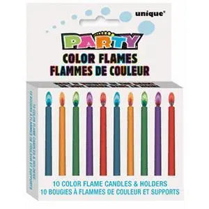 Color Flame Birthday Candles - 10 Candles/Pack or 6 Packs/Box  - Party Direct