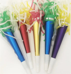 Colorful Fringed Foil 8" Party Horns - 25/Bag  - Party Direct
