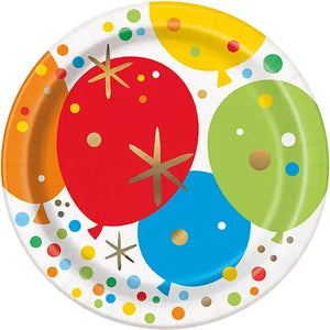 Glitzy Balloon Birthday 7in Paper Plate - 8 Plates/Pack or 96 Plates/Case  - Party Direct