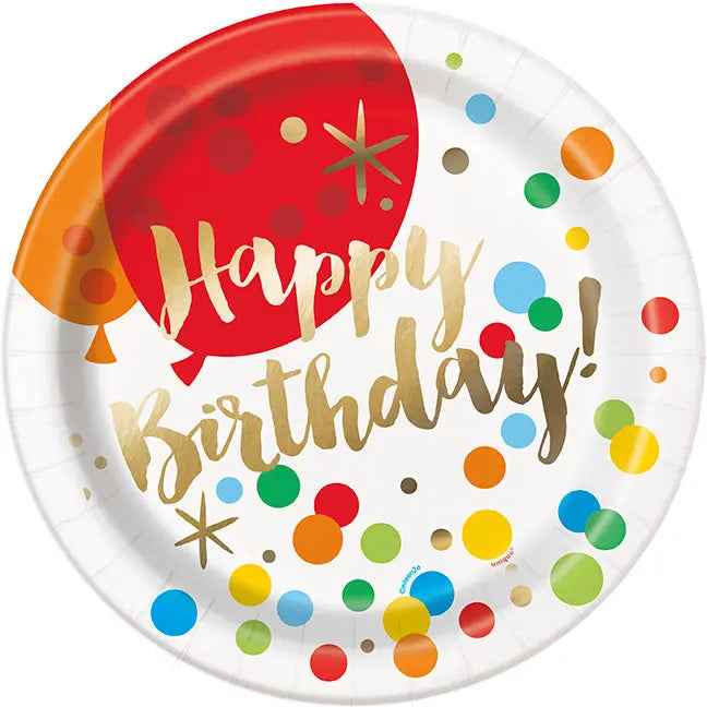 Birthday Party Plates - Glitzy Balloon Birthday 9in Paper Plate - 8 Plates/Pack or 96 Plates/Case  - Party Direct