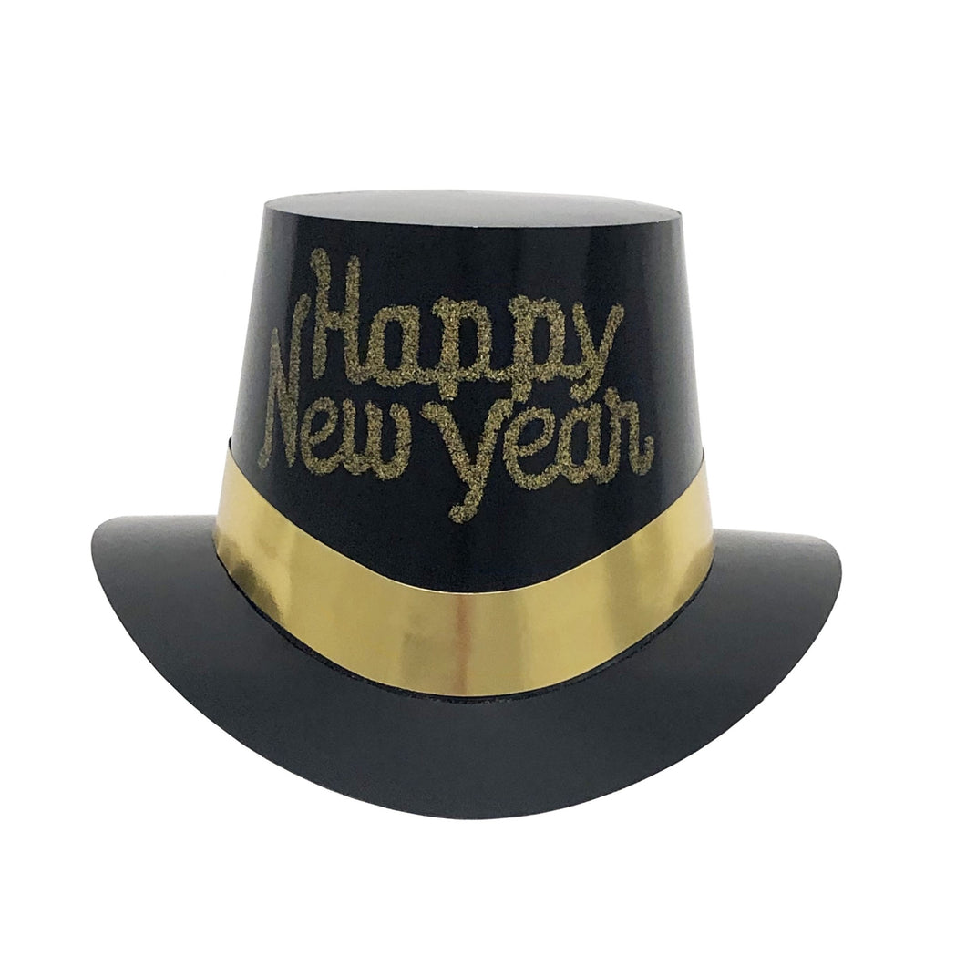 Top Hats, Happy New Year, Paper, Black with Gold Accents - 25pcs/Box
