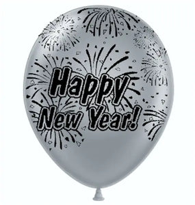 Happy New Year - 11" Balloons, Silver Star Blast - 50 count or 100 count  - Party Direct