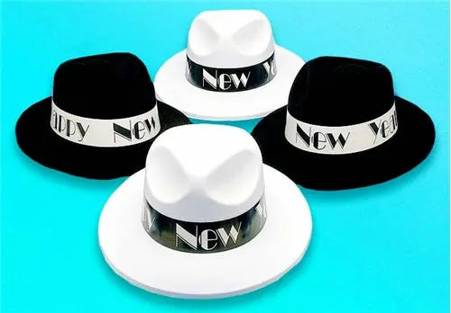 Happy New Year Flocked Fedoras  - Party Direct