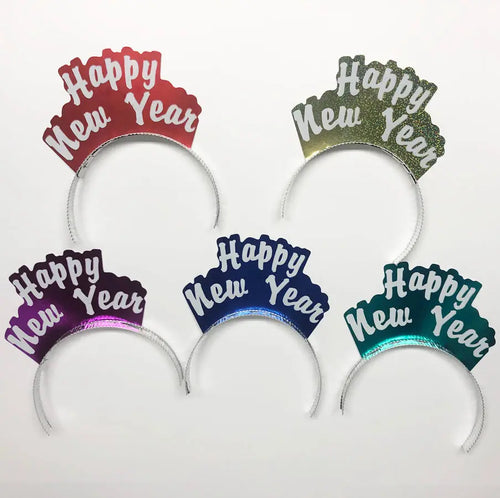 Happy New Year Foil Tiaras, Cut-Out Design, Assorted Colors  - Party Direct