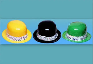 Happy New Year Plastic Derby Style Hat - 50/Box  - Party Direct
