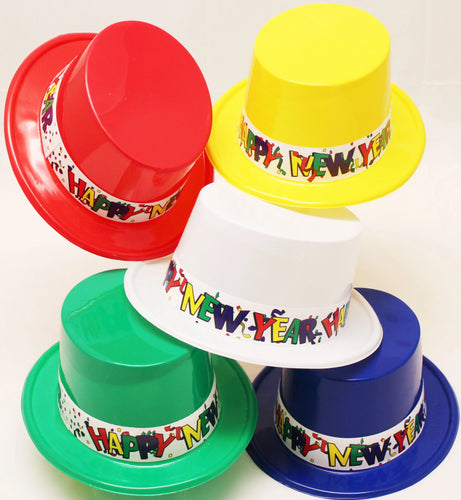 Happy New Year Plastic Top Hats Party Direct
