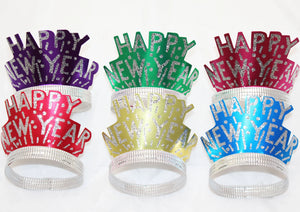 Happy New Year Tiaras, Assorted Foils with Silver Glitter Letters Party Direct
