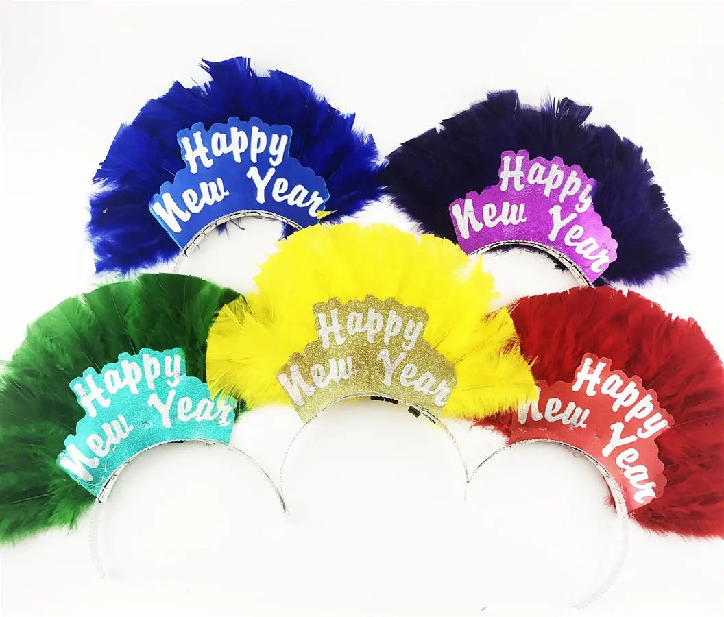 Happy New Year Tiaras, Astd Prismatics with Feather Array - 25/Box  - Party Direct