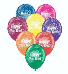 Happy new Year - 11" Balloons, Assorted Colors - 50 count  - Party Direct