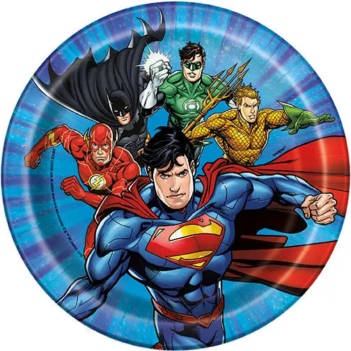 Justice League 7in Plates - 1 Pack (8 plates) or 1 Unit (192 Napkins)  - Party Direct