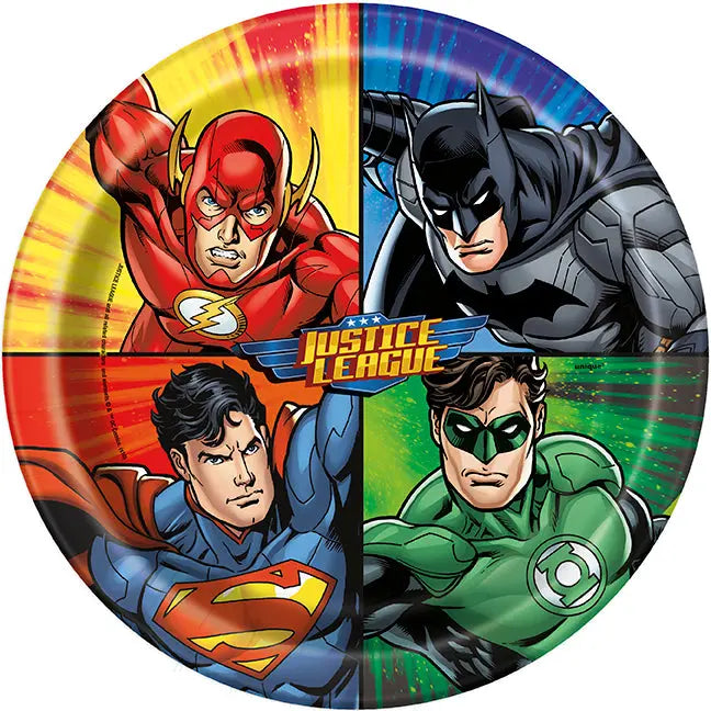 Justice League 9in Plates - 1 Pack (8 plates) or 1 Unit (96 plates)  - Party Direct