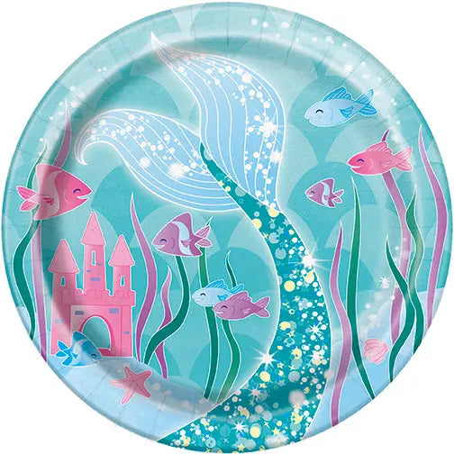 Mermaid 7in Plate - 1 Pack (8 Plates) or 1 Unit (96 Plates)  - Party Direct