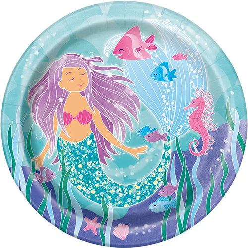 Mermaid 9in Plate - 1 Pack (8 Plates) or 1 Unit (96 Plates)  - Party Direct