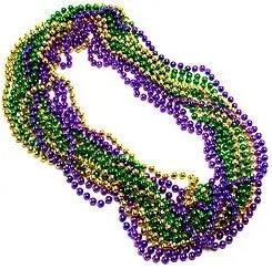 Metallic Mardi Gras Beads, 3 Colors - Per Dozen  - Party Direct