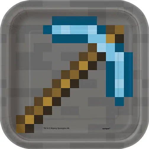 Minecraft 7in Square Plate - 8 Plates/Pack or 96 Plates/Unit  - Party Direct