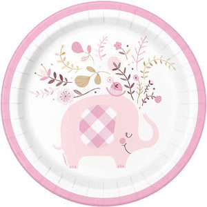 Pink Floral Elephant  7" Plate - 8 Plates/Pack  - Party Direct