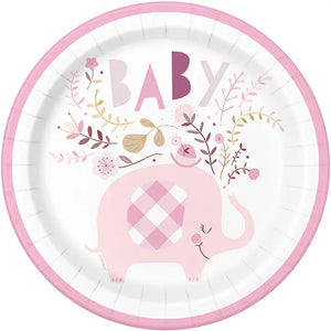 Pink Floral Elephant  9" Plate - 8 Plates/Pack  - Party Direct
