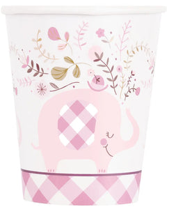 Pink Floral Elephant 9 oz Cup - 8 Cups/Pack  - Party Direct