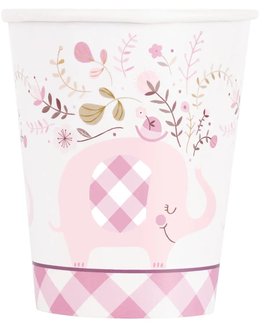 Pink Floral Elephant 9 oz Cup - 8 Cups/Pack or 96 Cups/Unit  - Party Direct