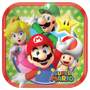 Super Mario Brothers, 7" Square Dessert Plate, 8/Pack  - Party Direct