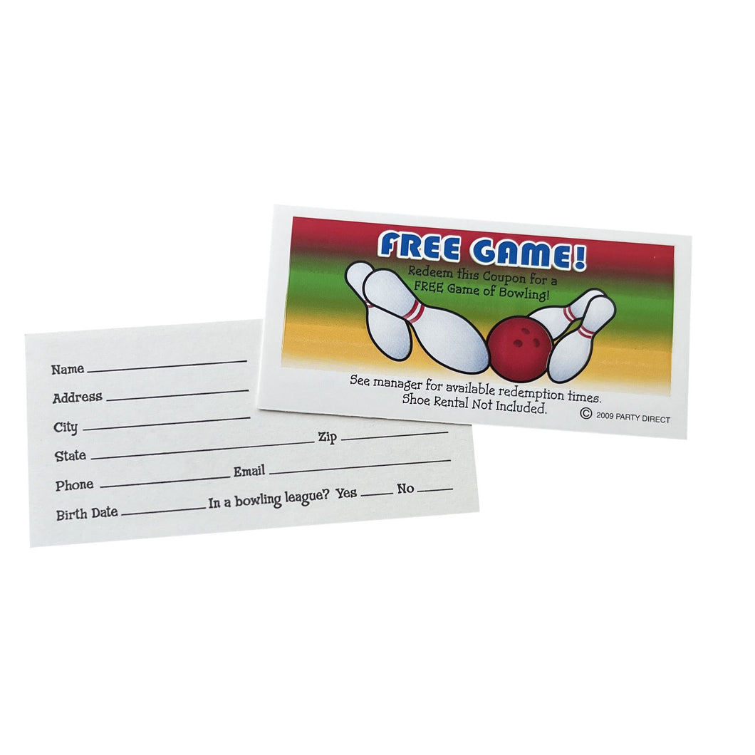 Bowling Party Free Game Coupon with Custom Imprint