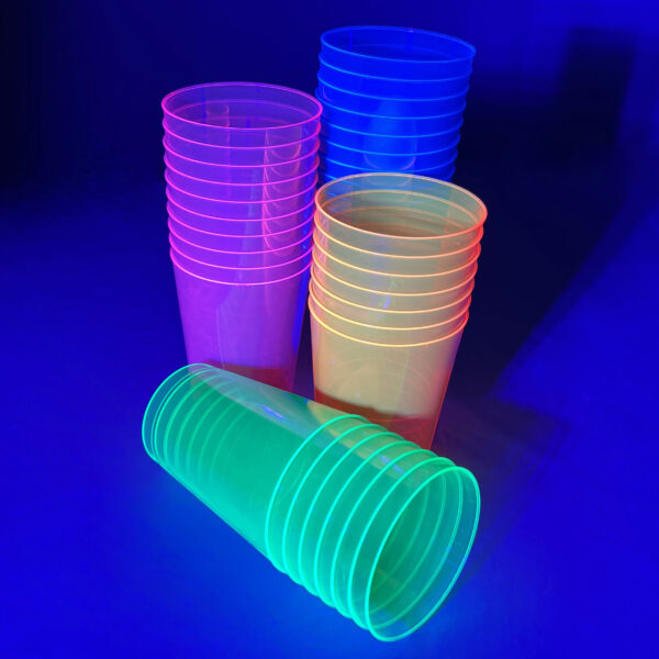 10oz Neon Cups, Plastic - 4 Assorted Colors - 50 Cups/Pack or 600 Cups/Case - Image 2