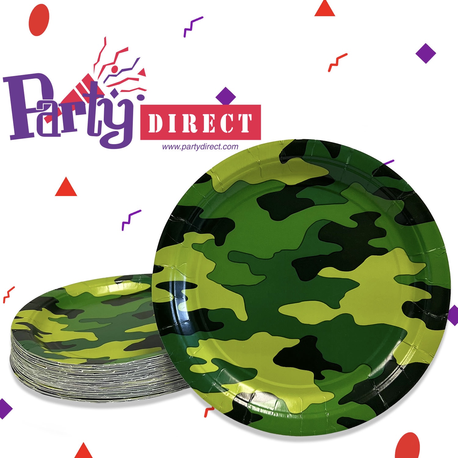 Camouflage 9" Paper Dinner Plates - 50 Plates/Pack or 1,000 Plates/Case