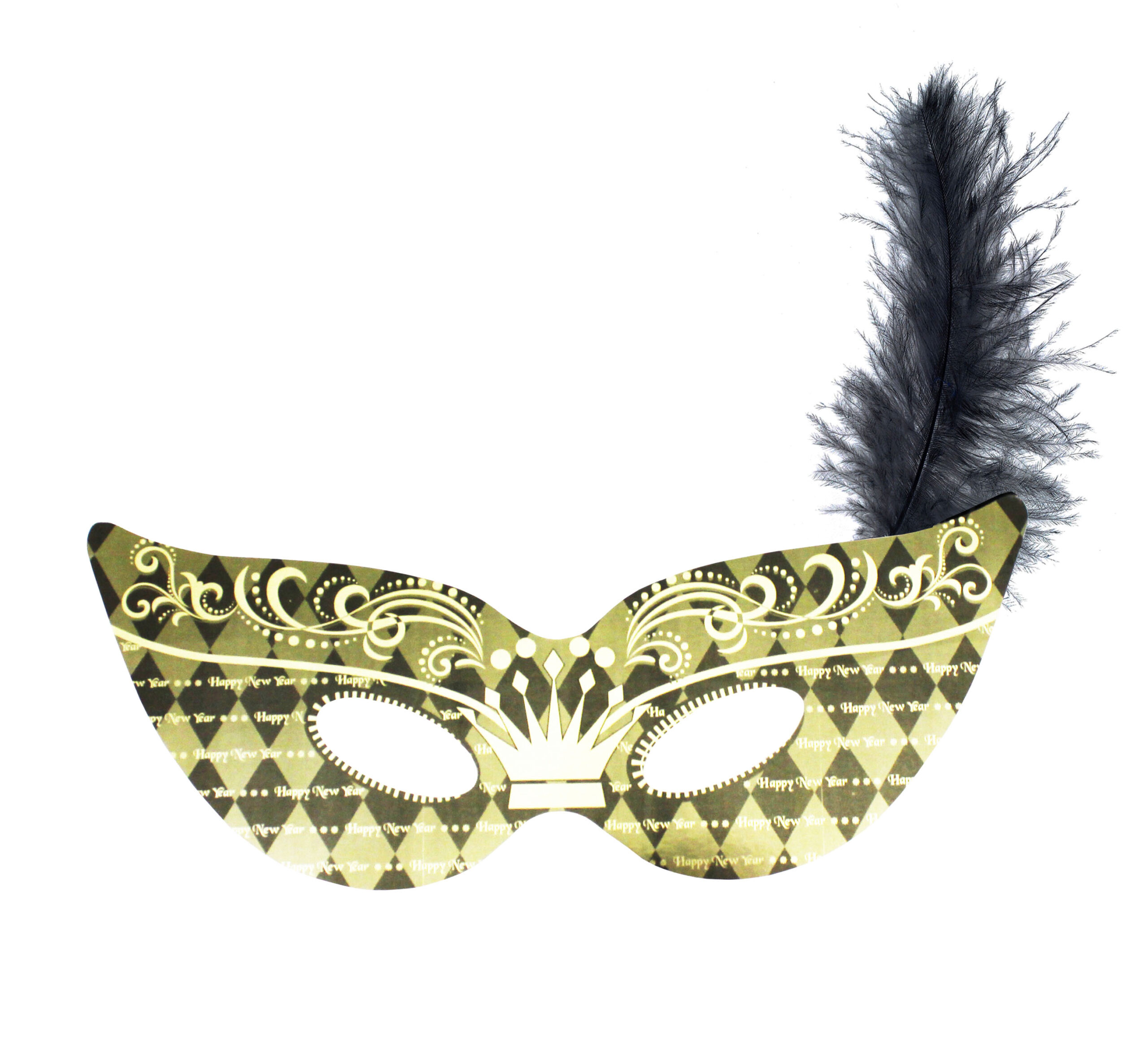Happy New Year Masquerade, Black and Gold Mask - 25/Box