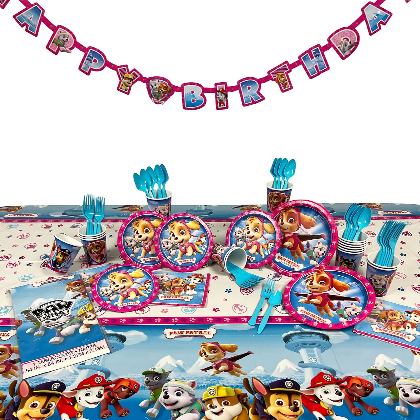Paw Patrol-Skye Pink Birthday Deluxe Kit for 8 or 16 Guest