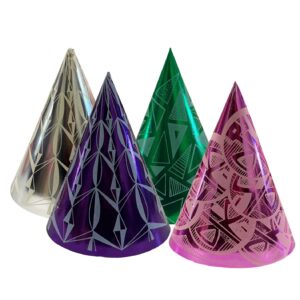 Foil Party Cone Hats, Assorted Colors - 5 Hats/Pack