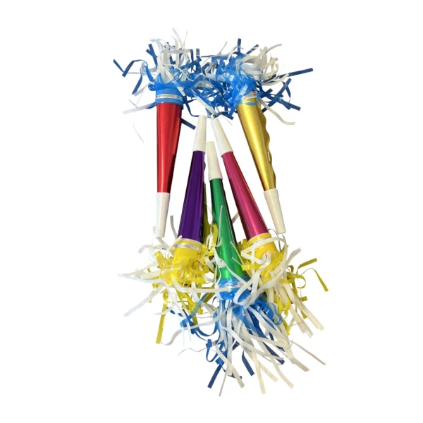 Colorful Fringed Foil 8" Party Horns - 25/Bag