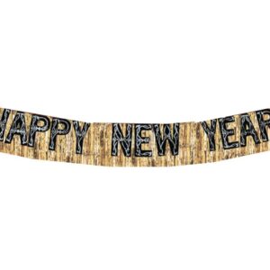 "Happy New Year" Gold Fringe, Black letters, 14' x 4" Banner - 1 Each
