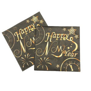 Black and Gold "Happy New Year" Luncheon Napkins - 20 Napkins