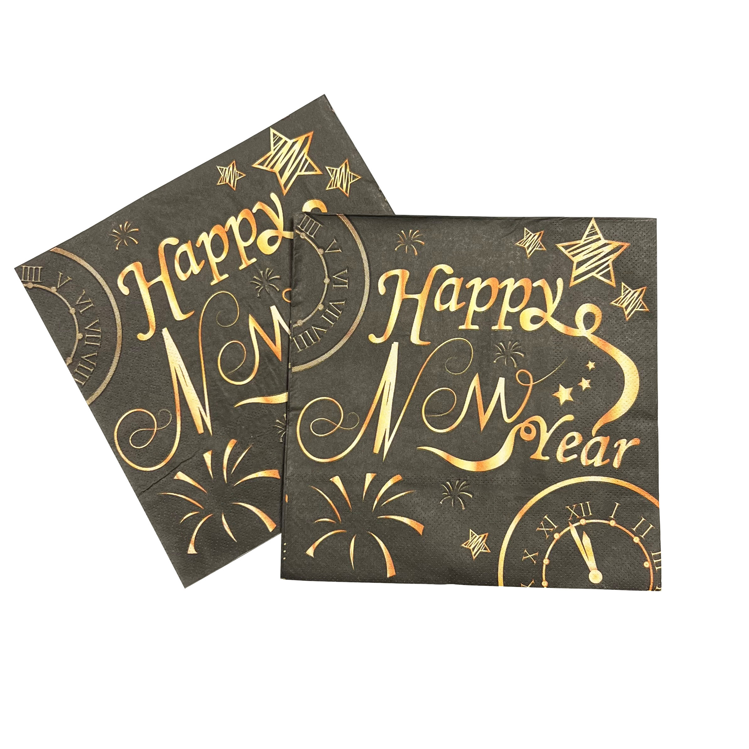 Black and Gold "Happy New Year" Luncheon Napkins - 20 Napkins