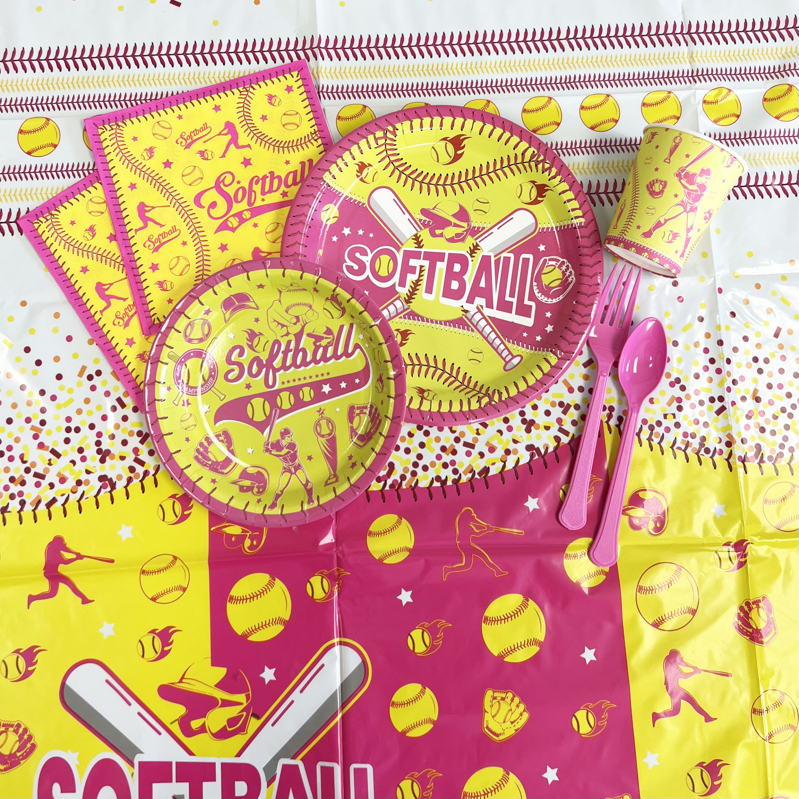 Girl's Softball Party 9" Plates - 8 Plates - Image 2