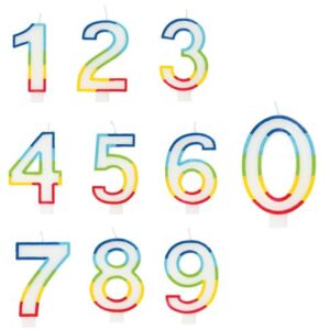 Number Birthday Candles with Rainbow Border - 1 Each or 6 Candles/Unit