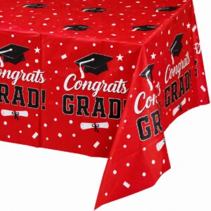 Red & Black Graduation 42.5" x 42.5" Plastic Table Cover - 1 Table Cover