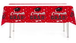 Red & Black Graduation Plastic Table Cover - 1 Table Cover