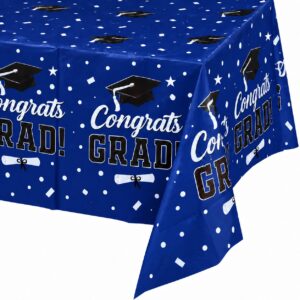 Blue & Black Graduation 42.5" x 42.5" Plastic Table Cover - 1 Table Cover