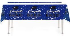 Blue & Black Graduation Plastic Table Cover - 1 Table Cover