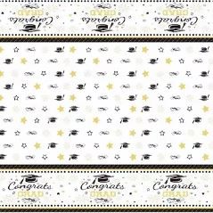 White, Black & Gold Graduation Plastic Table Cover - 1 Table Cover