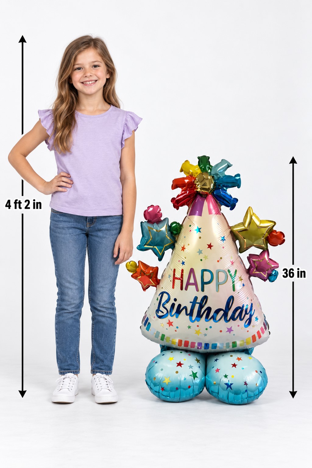 Party Hat, "Happy Birthday" 36" x 27" Standing Balloon - 1 Each - Image 2